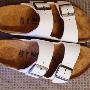 White Birkenkstock slides size 38